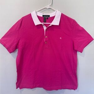 Ralph Lauren Pink Polo Shirt White Collar Women’s XL Preppy Classic